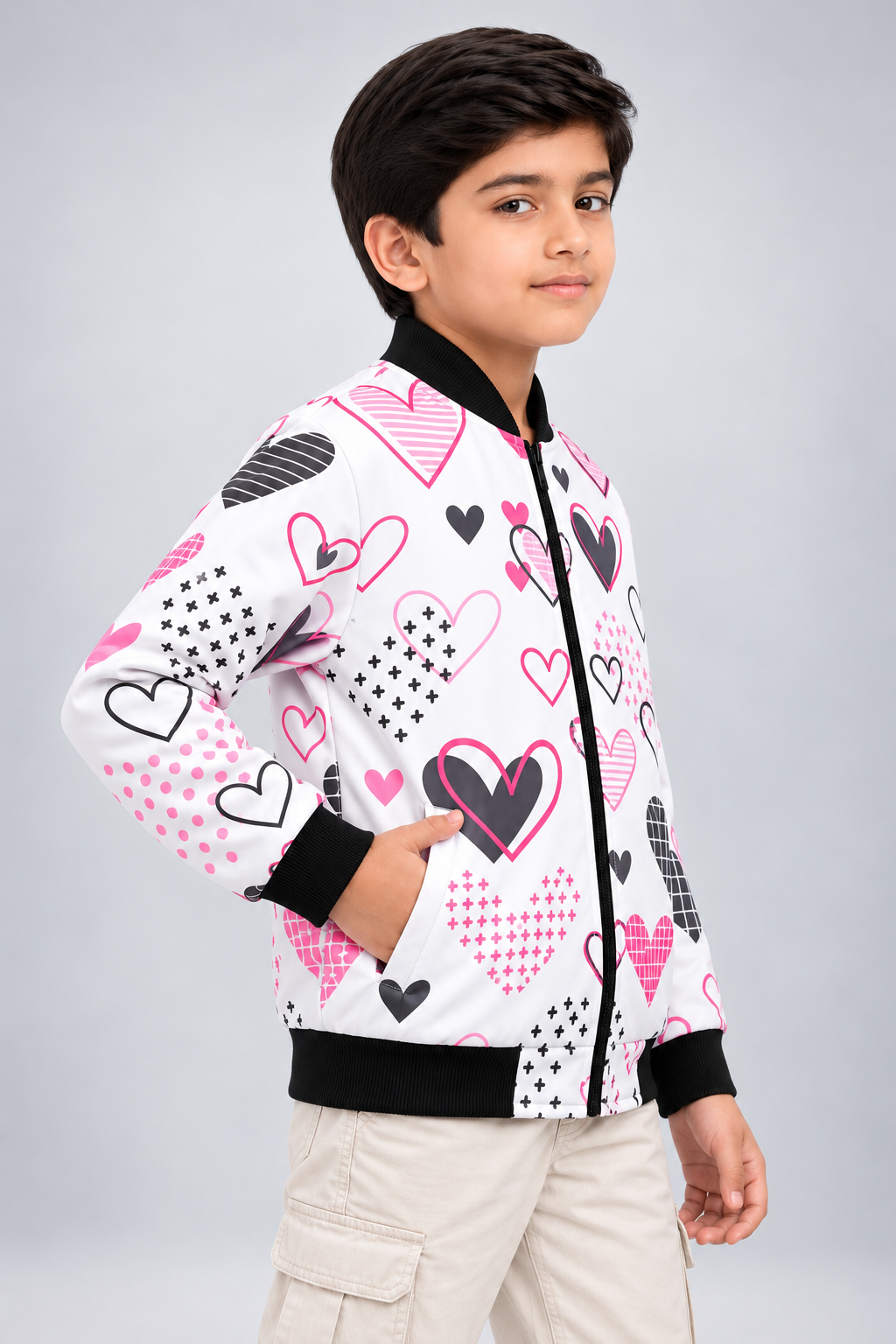 Heart Pop AOP Kids Bomber Jacket