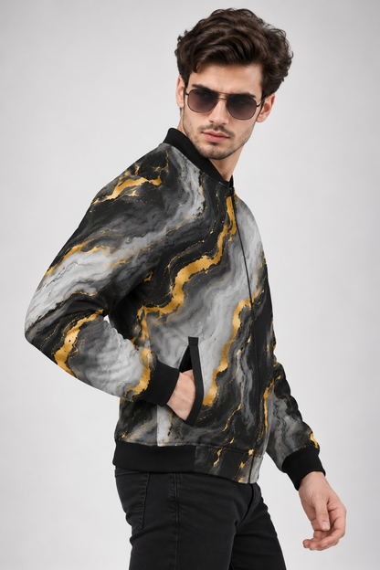 Obsidian Gold Marble Unisex AOP Bomber Jacket