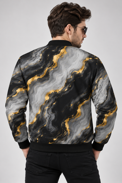 Obsidian Gold Marble Unisex AOP Bomber Jacket