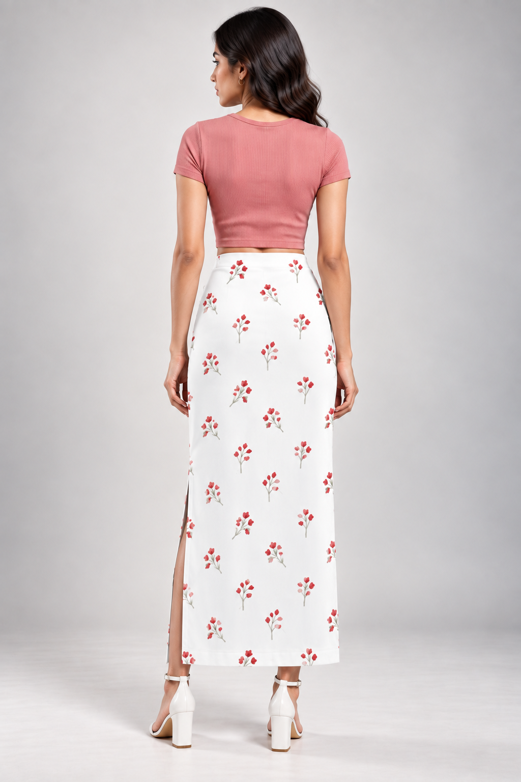 Crimson Petals AOP Pencil Skirt