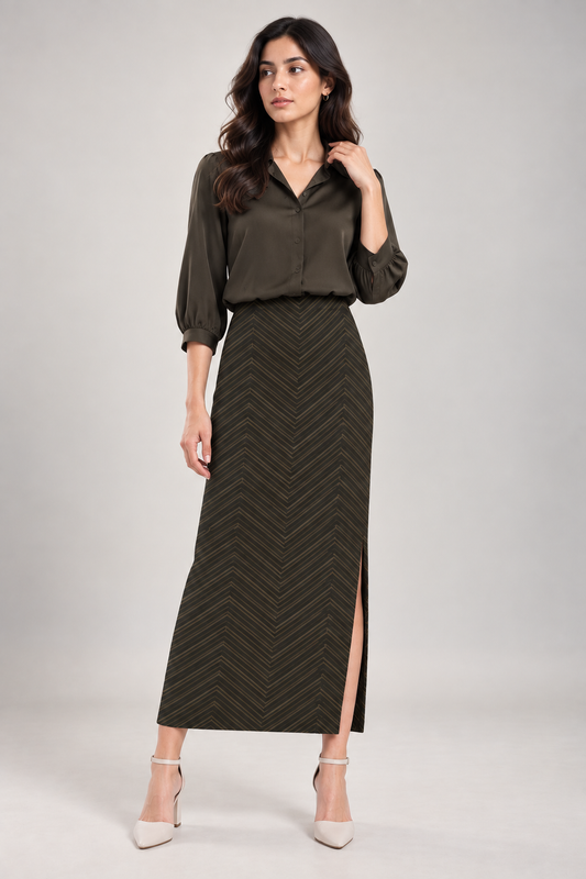Midnight Chevron AOP Pencil Skirt