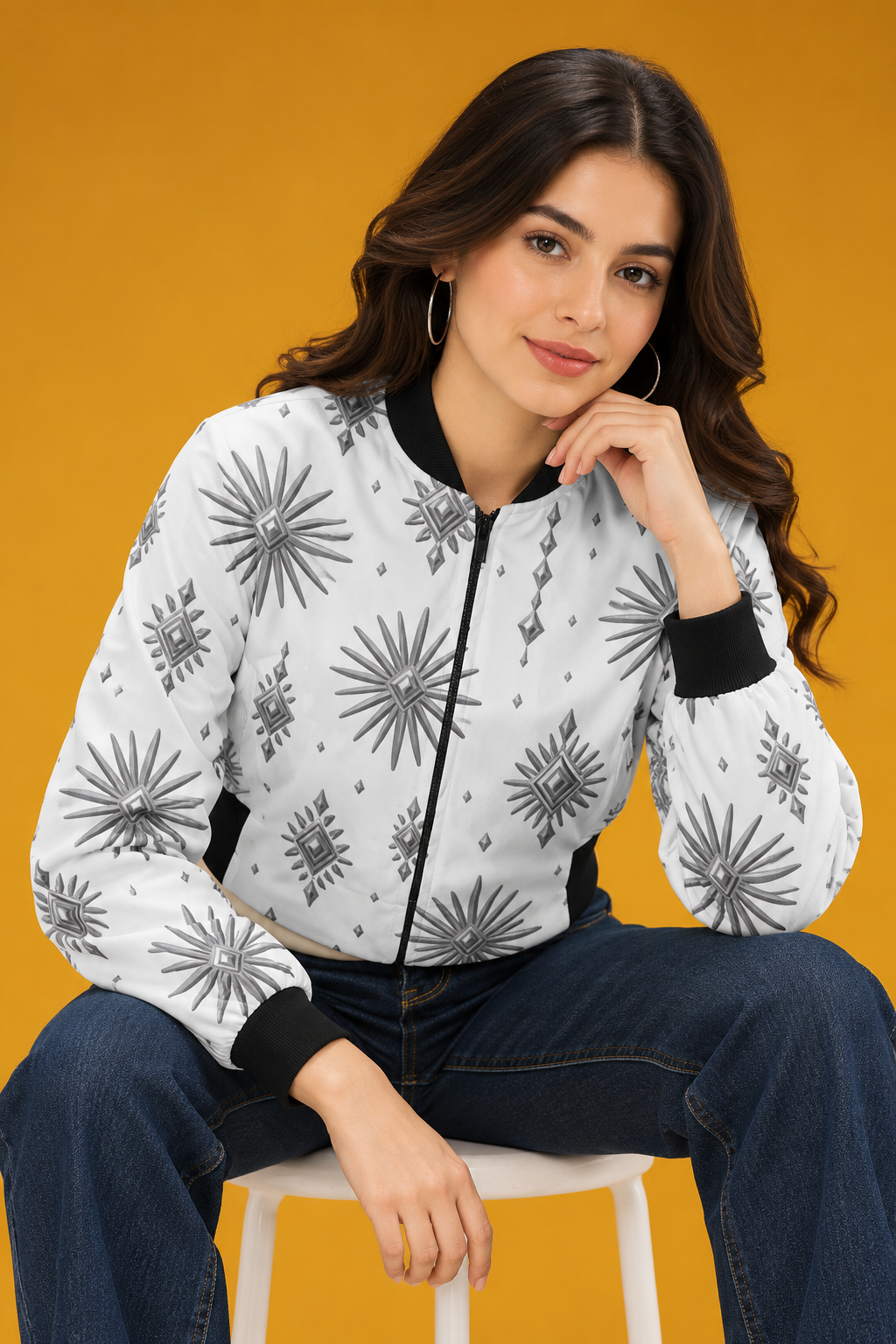 Silver Starburst Women’s AOP Bomber Jacket
