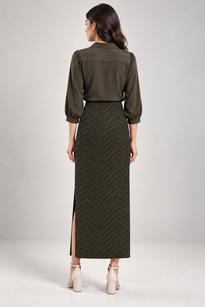 Midnight Chevron AOP Pencil Skirt