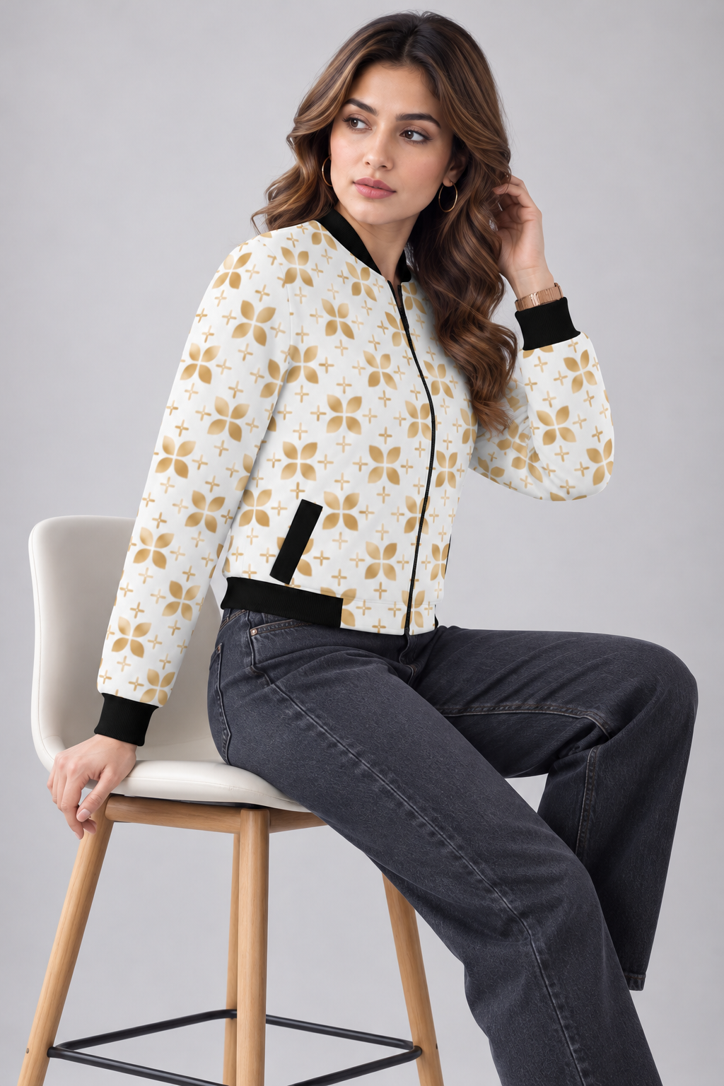 Golden Petal Women’s AOP Bomber Jacket