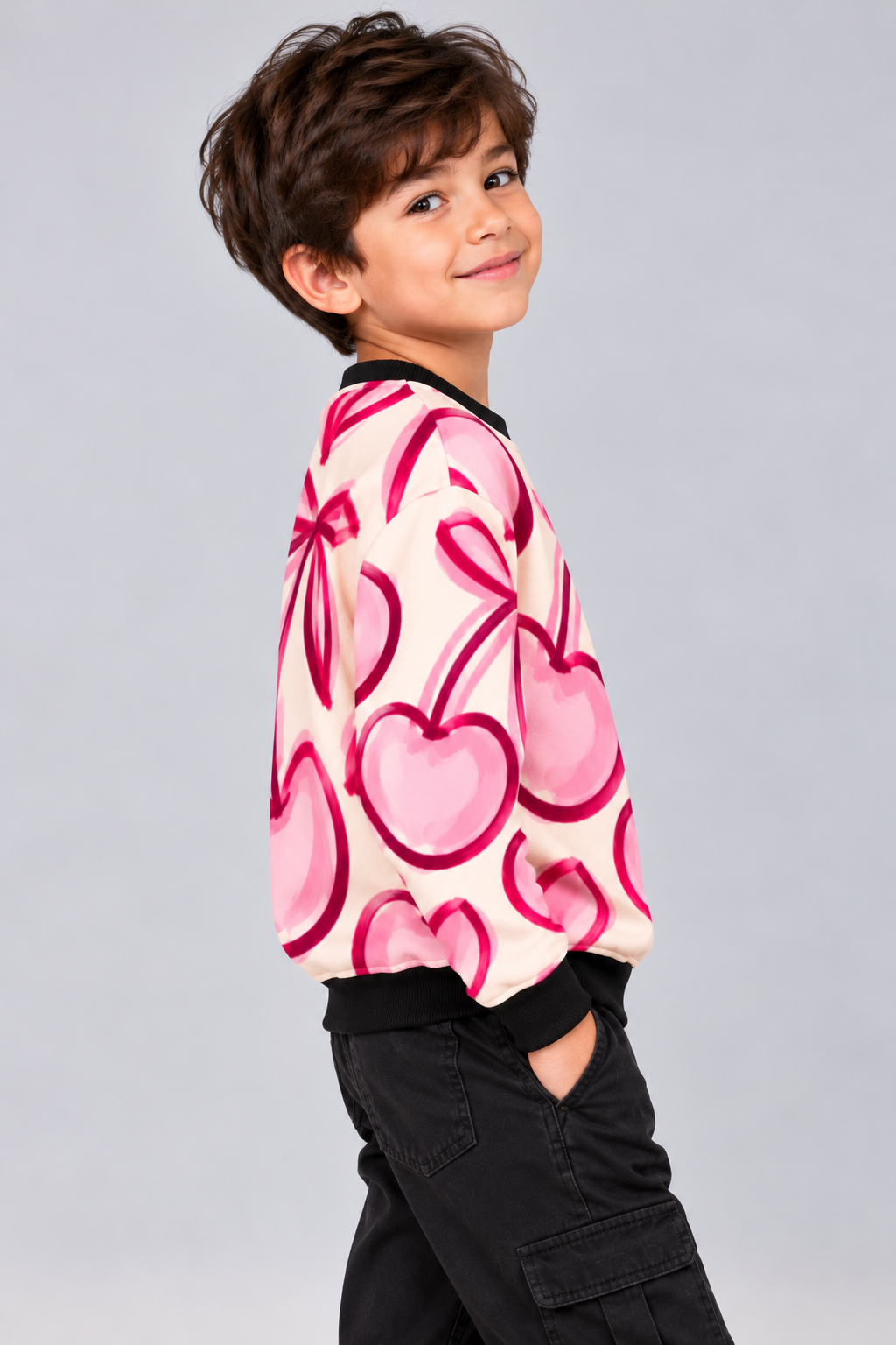 Pink Cherry Ribbon Kids AOP Sweatshirt