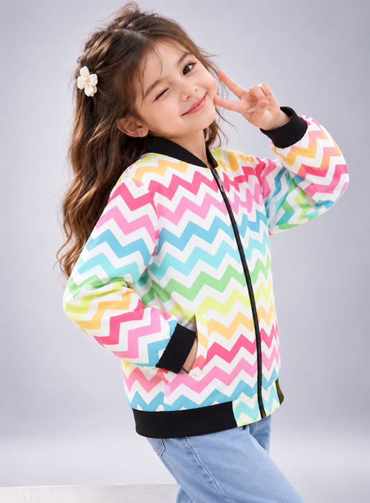 Rainbow Zigzag AOP Kids Bomber Jacket
