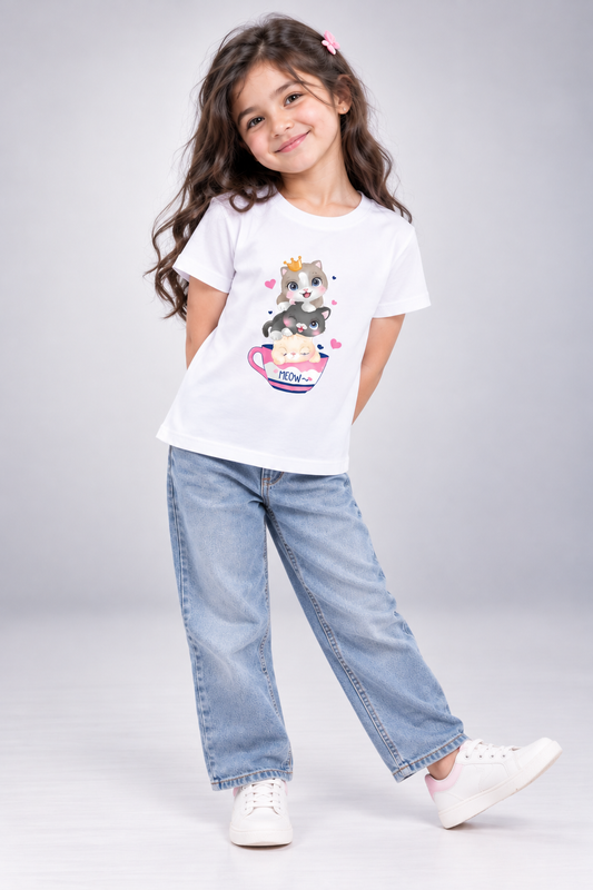 For kid's: Meow Stack Girl's Crew Neck T-Shirt