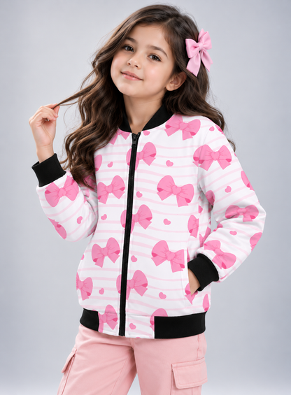 Pretty Bow AOP Kids Bomber Jacket
