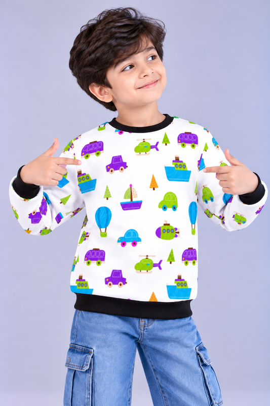 Little Explorer Transport Kids AOP Sweatshirt