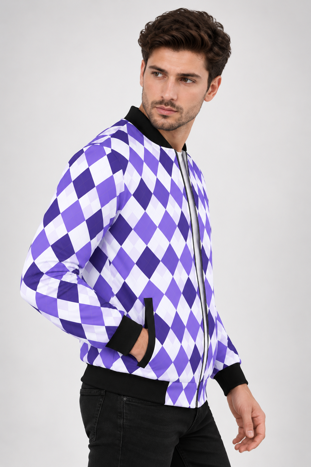 Violet Argyle AOP Bomber Jacket