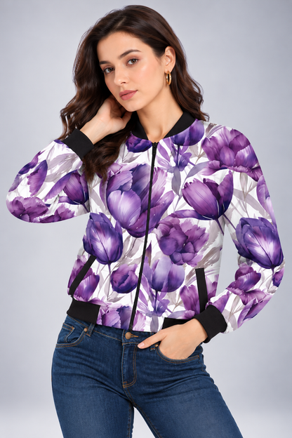 Royal Violet Tulip Women’s AOP Bomber Jacket