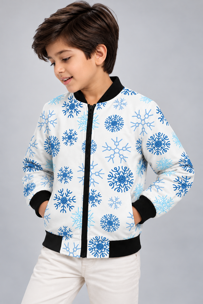 Frosty Snowflake AOP Kids Bomber Jacket
