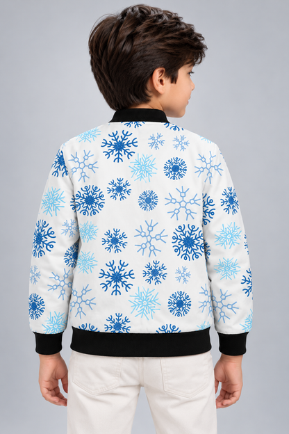 Frosty Snowflake AOP Kids Bomber Jacket