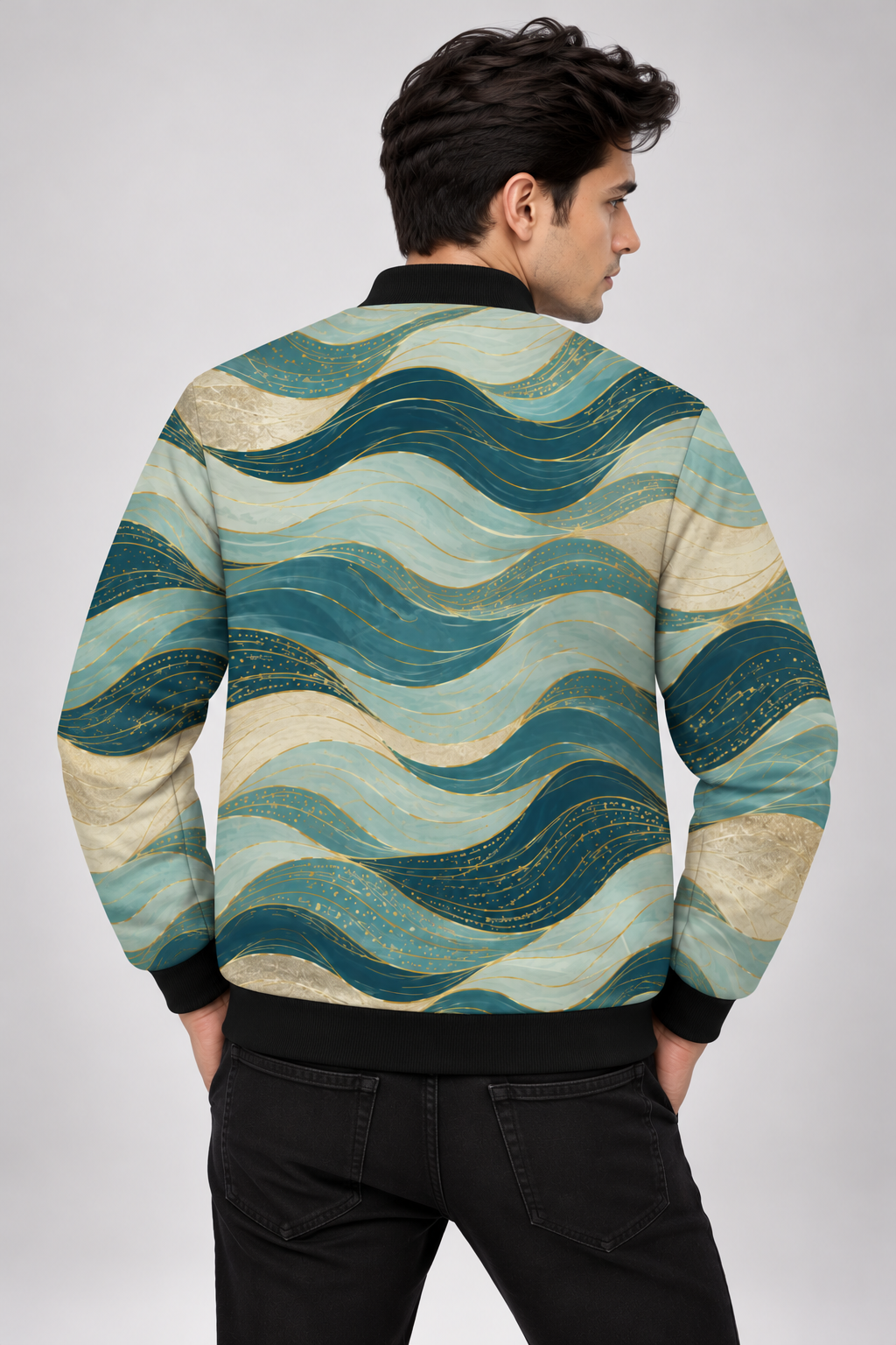 Azure Waves AOP Bomber Jacket