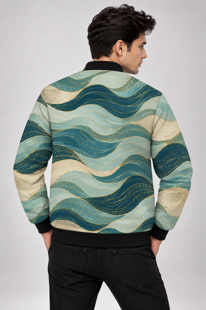 Azure Waves AOP Bomber Jacket