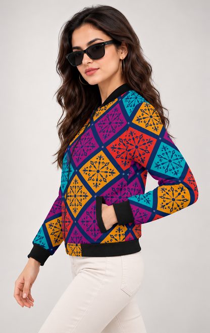 Vivid Mosaic Women’s AOP Bomber Jacket
