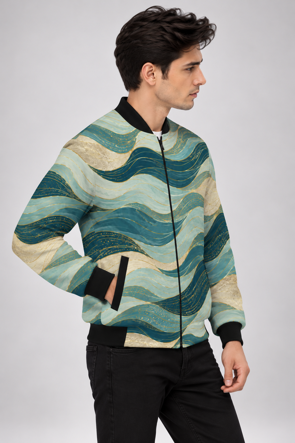 Azure Waves AOP Bomber Jacket