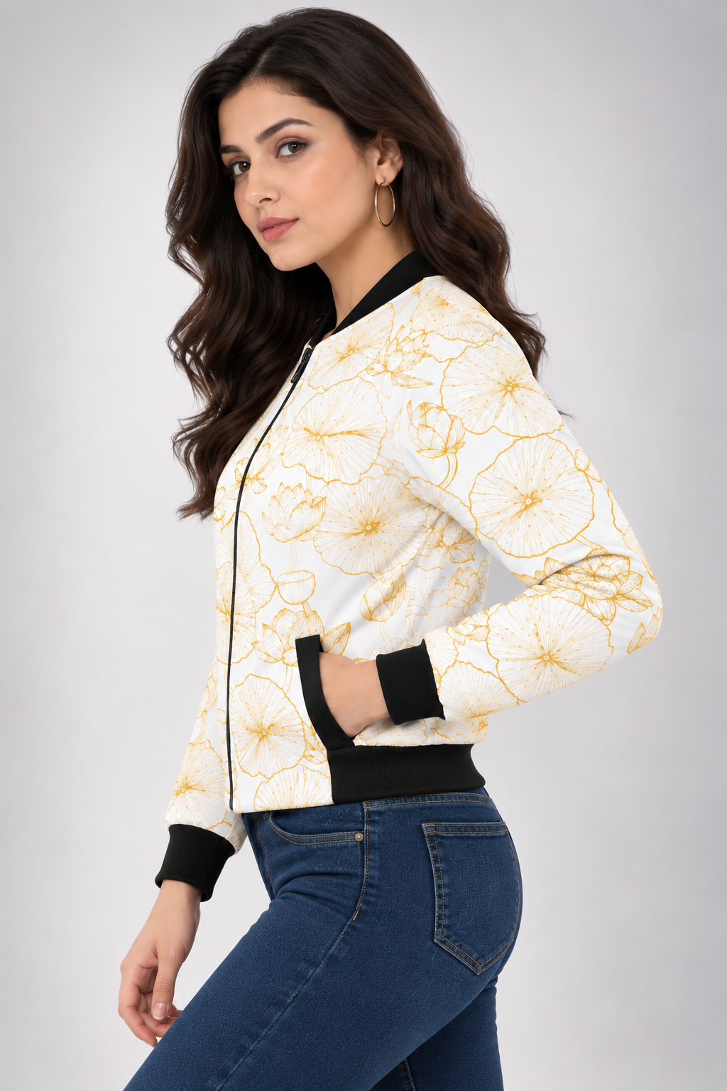 Golden Bloom Women’s AOP Bomber Jacket