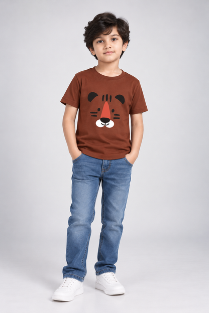 Tiny Tiger Face Boy's Crew Neck T-Shirt