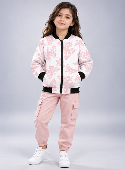 Blush Butterfly AOP Kids Bomber Jacket