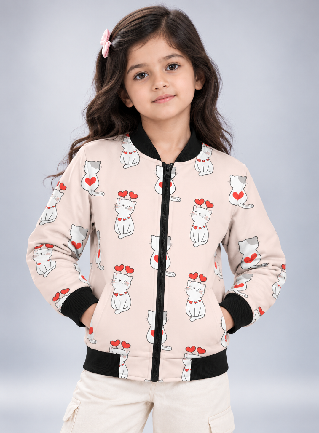 Love Kitty AOP Kids Bomber Jacket