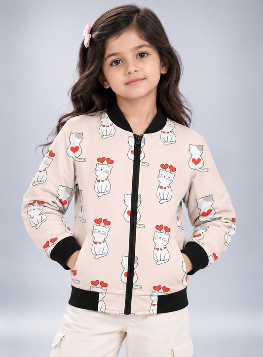 Love Kitty AOP Kids Bomber Jacket